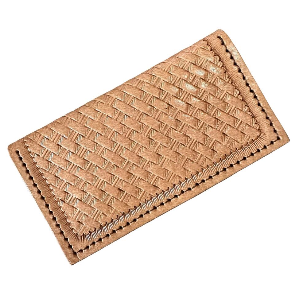 Hand Tooled Leather Flap Snap Wallet Woven Rodeo Western Cowboy Cowgirl